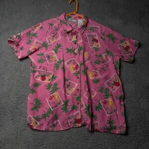 Dress Barn Women Shirt 2X Pink Floral Button Up Short Sleeve